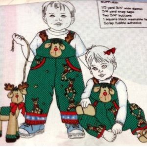Christmas Overalls 1998 Daisy Kingdom Reindeers Grn Check Toddler SZ 2-6 Uni-Sex